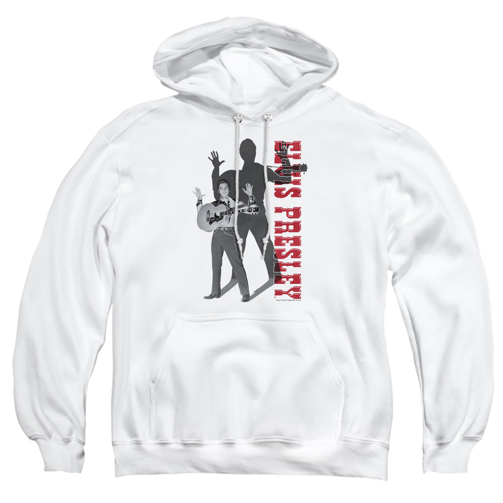AN OFFCIALLY LICENSED ELVIS PRESLEY LOOK NO HANDS ADULT UNISEX PULLOVER HOODIE WHITE