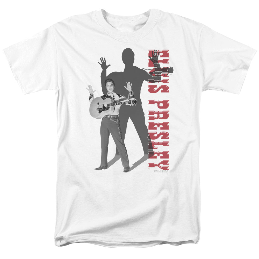 AN OFFCIALLY LICENSED ELVIS PRESLEY LOOK NO HANDS MEN'S REGULAR FIT T-SHIRT WHITE