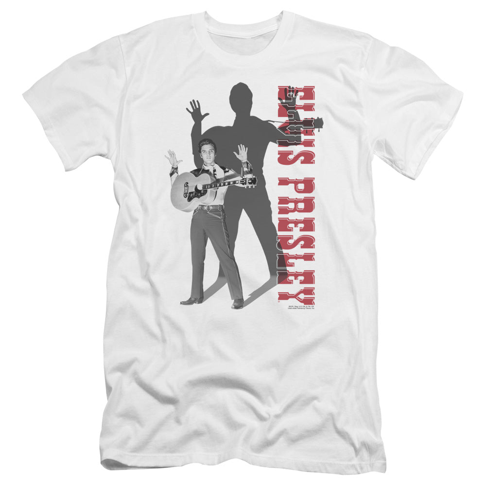 AN OFFCIALLY LICENSED ELVIS PRESLEY LOOK NO HANDS MEN'S PREMIUM SLIM FIT T-SHIRT WHITE