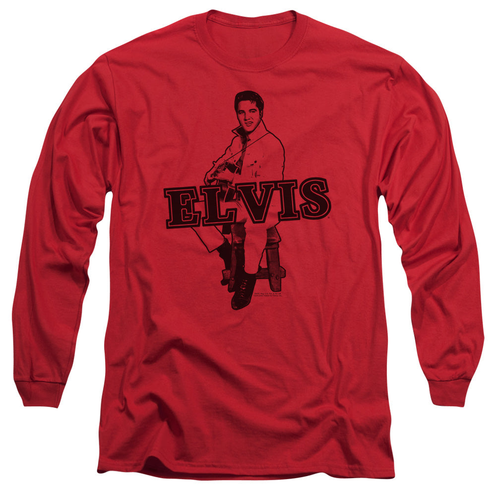AN OFFCIALLY LICENSED ELVIS PRESLEY JAMMING MEN'S LONG SLEEVE T-SHIRT RED