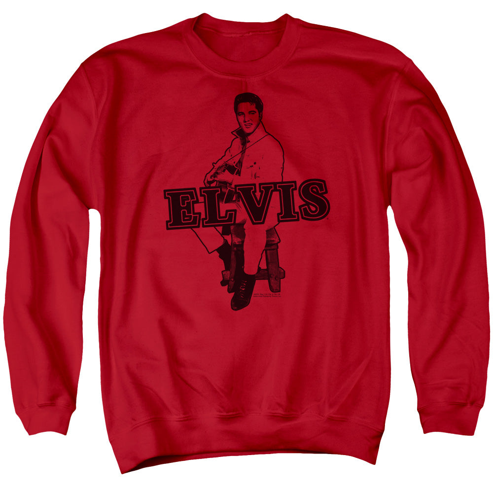 AN OFFCIALLY LICENSED ELVIS PRESLEY JAMMING ADULT UNISEX CREWNECK SWEATSHIRT RED