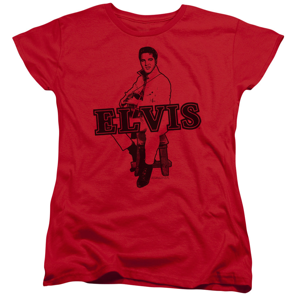 AN OFFCIALLY LICENSED ELVIS PRESLEY JAMMING WOMEN'S REGULAR FIT T-SHIRT RED