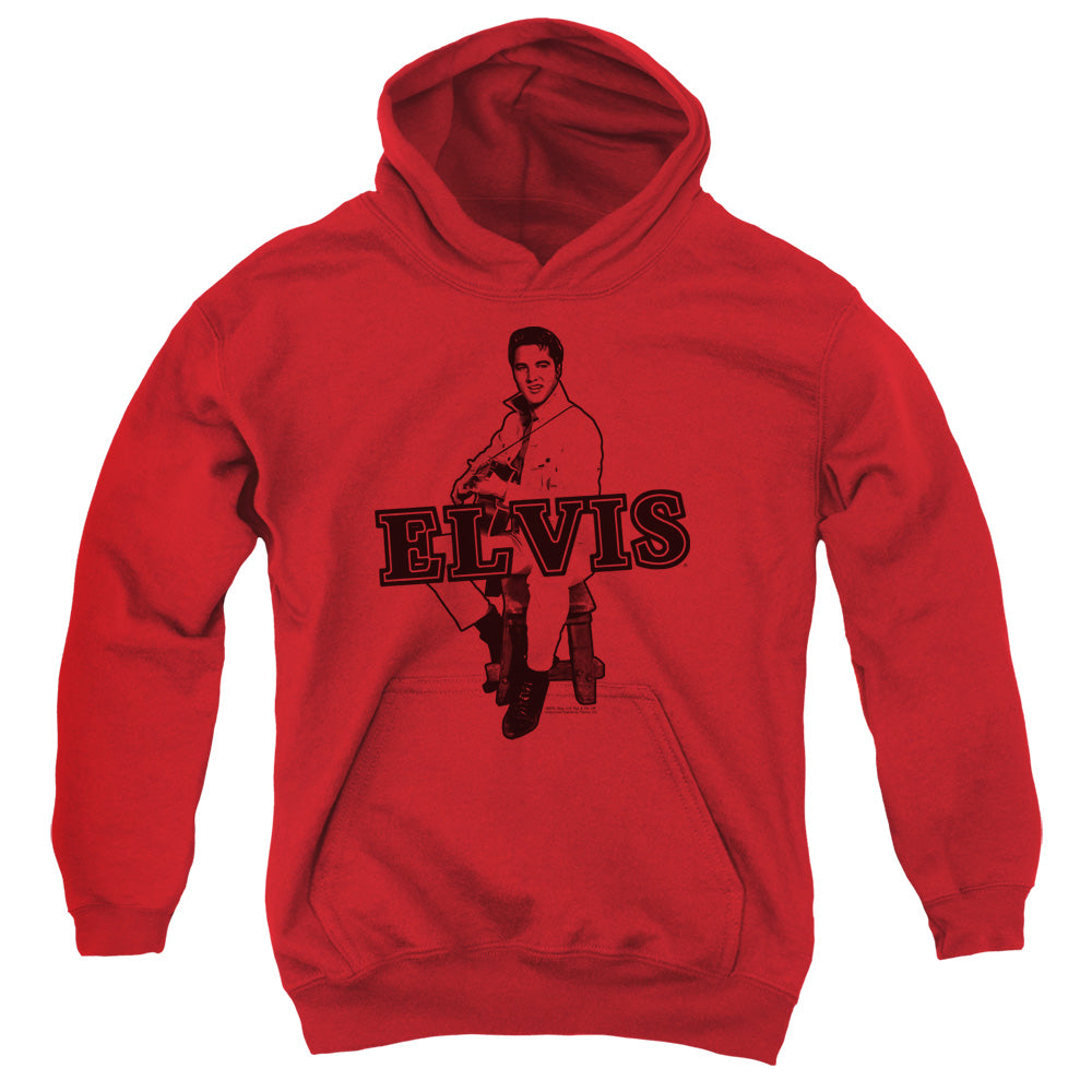 AN OFFCIALLY LICENSED ELVIS PRESLEY JAMMING YOUTH HOODIE RED