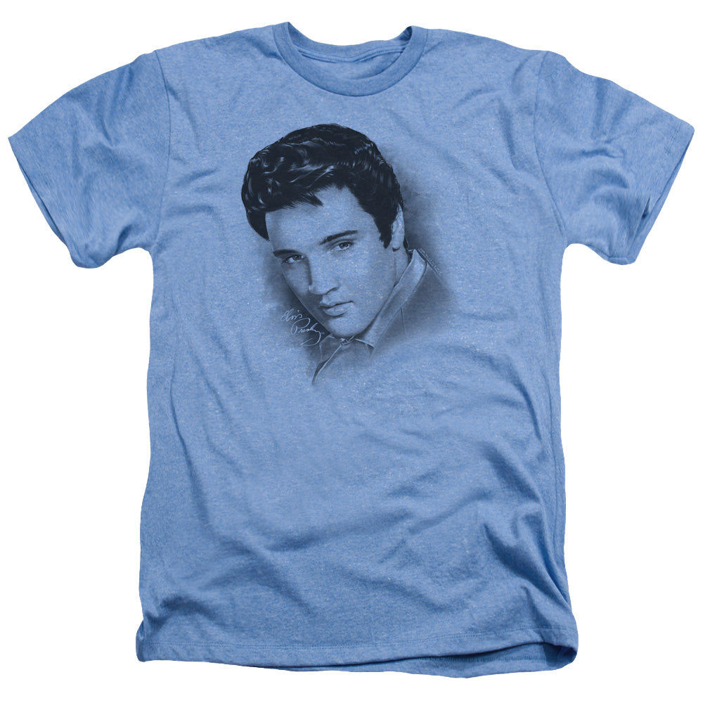 AN OFFCIALLY LICENSED ELVIS PRESLEY DREAMY MEN'S HEATHER T-SHIRT LIGHT BLUE