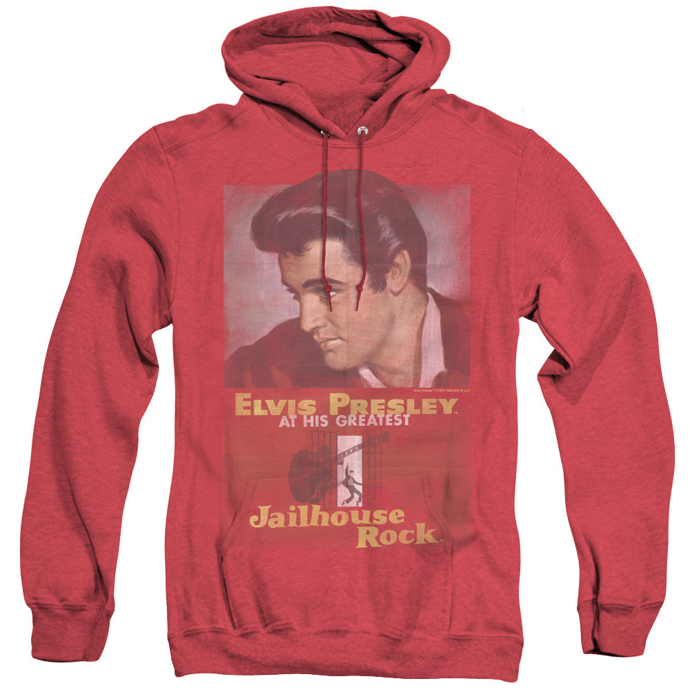 AN OFFCIALLY LICENSED ELVIS PRESLEY JAILHOUSE ROCK POSTER ADULT UNISEX HEATHER PULLOVER HOODIE RED