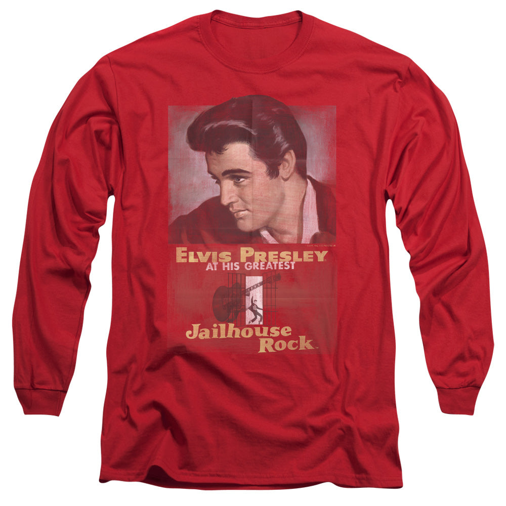 AN OFFCIALLY LICENSED ELVIS PRESLEY JAILHOUSE ROCK POSTER MEN'S LONG SLEEVE T-SHIRT RED