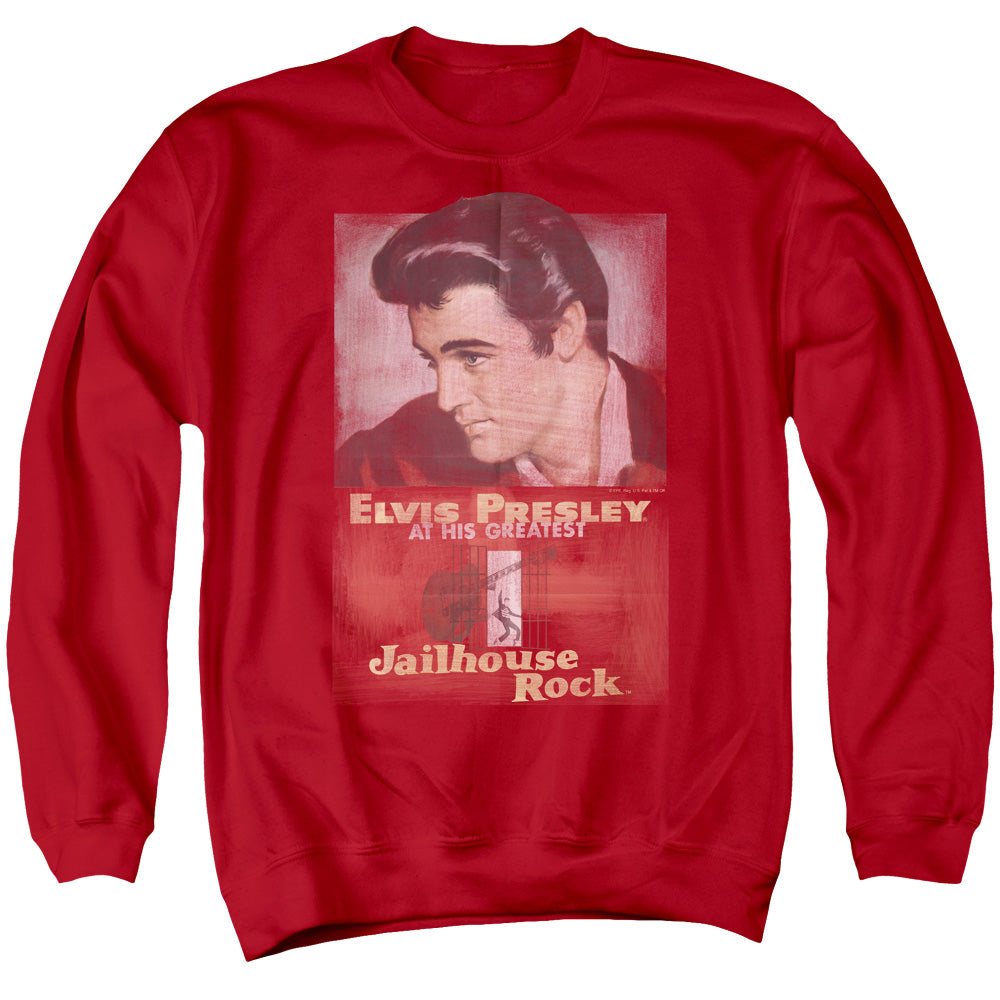 AN OFFCIALLY LICENSED ELVIS PRESLEY JAILHOUSE ROCK POSTER ADULT UNISEX CREWNECK SWEATSHIRT RED