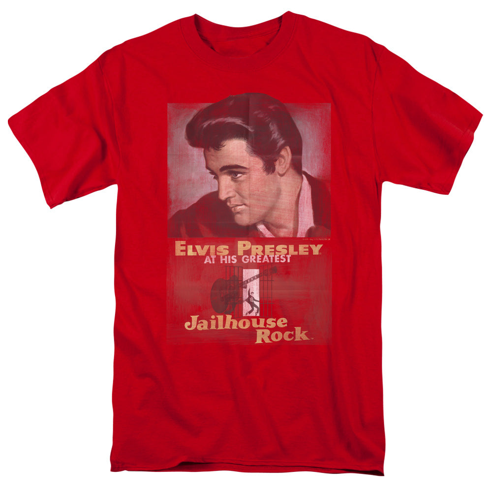 AN OFFCIALLY LICENSED ELVIS PRESLEY JAILHOUSE ROCK POSTER MEN'S REGULAR FIT T-SHIRT RED