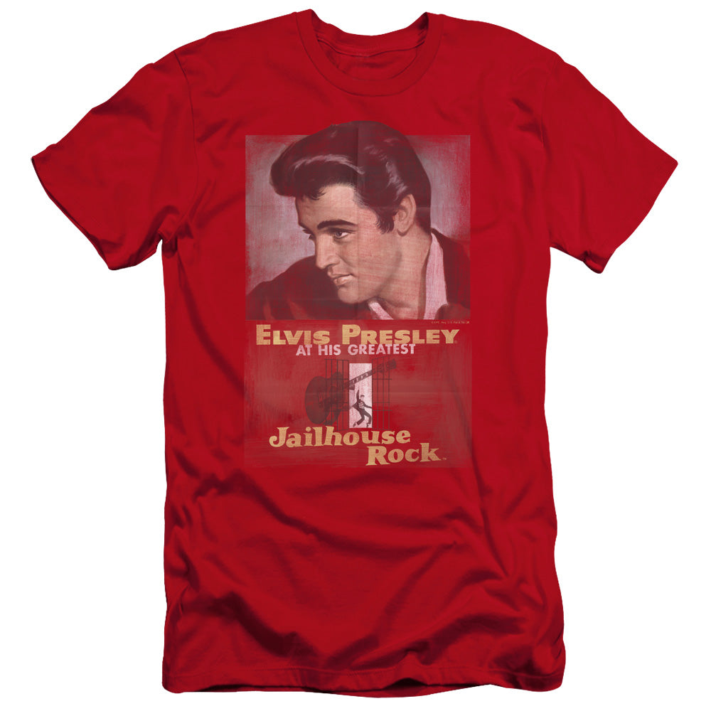AN OFFCIALLY LICENSED ELVIS PRESLEY JAILHOUSE ROCK POSTER MEN'S PREMIUM SLIM FIT T-SHIRT RED