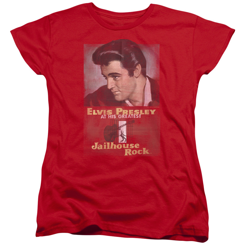 AN OFFCIALLY LICENSED ELVIS PRESLEY JAILHOUSE ROCK POSTER WOMEN'S REGULAR FIT T-SHIRT RED