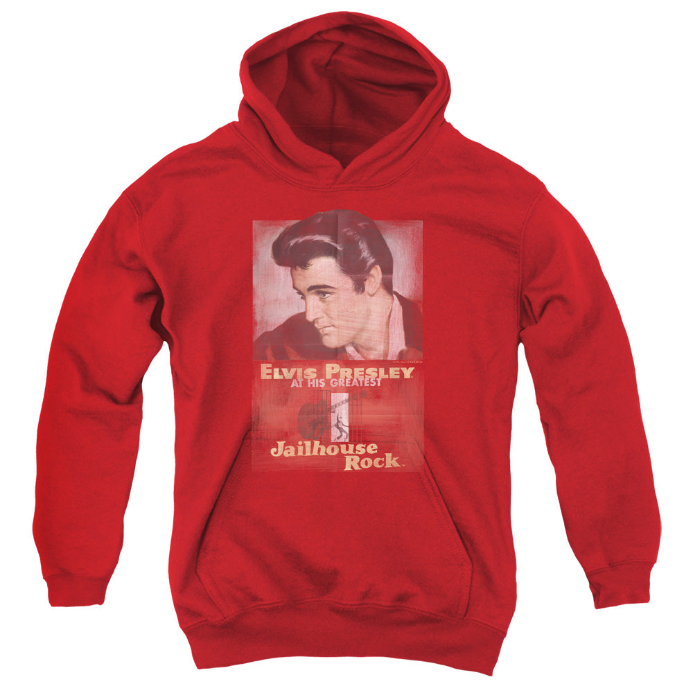 AN OFFCIALLY LICENSED ELVIS PRESLEY JAILHOUSE ROCK POSTER YOUTH HOODIE RED