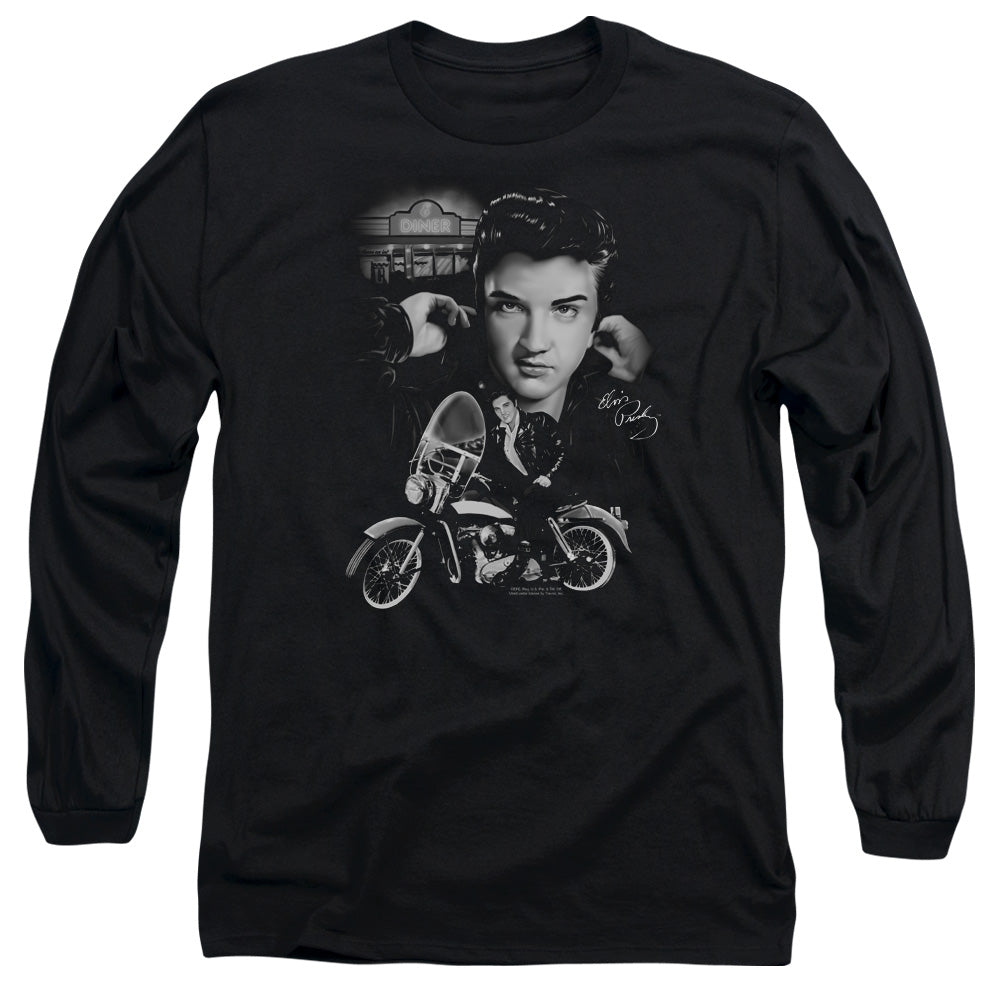 AN OFFCIALLY LICENSED ELVIS PRESLEY THE KING RIDES AGAIN MEN'S LONG SLEEVE T-SHIRT BLACK