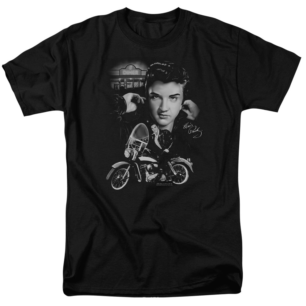 AN OFFCIALLY LICENSED ELVIS PRESLEY THE KING RIDES AGAIN MEN'S REGULAR FIT T-SHIRT BLACK