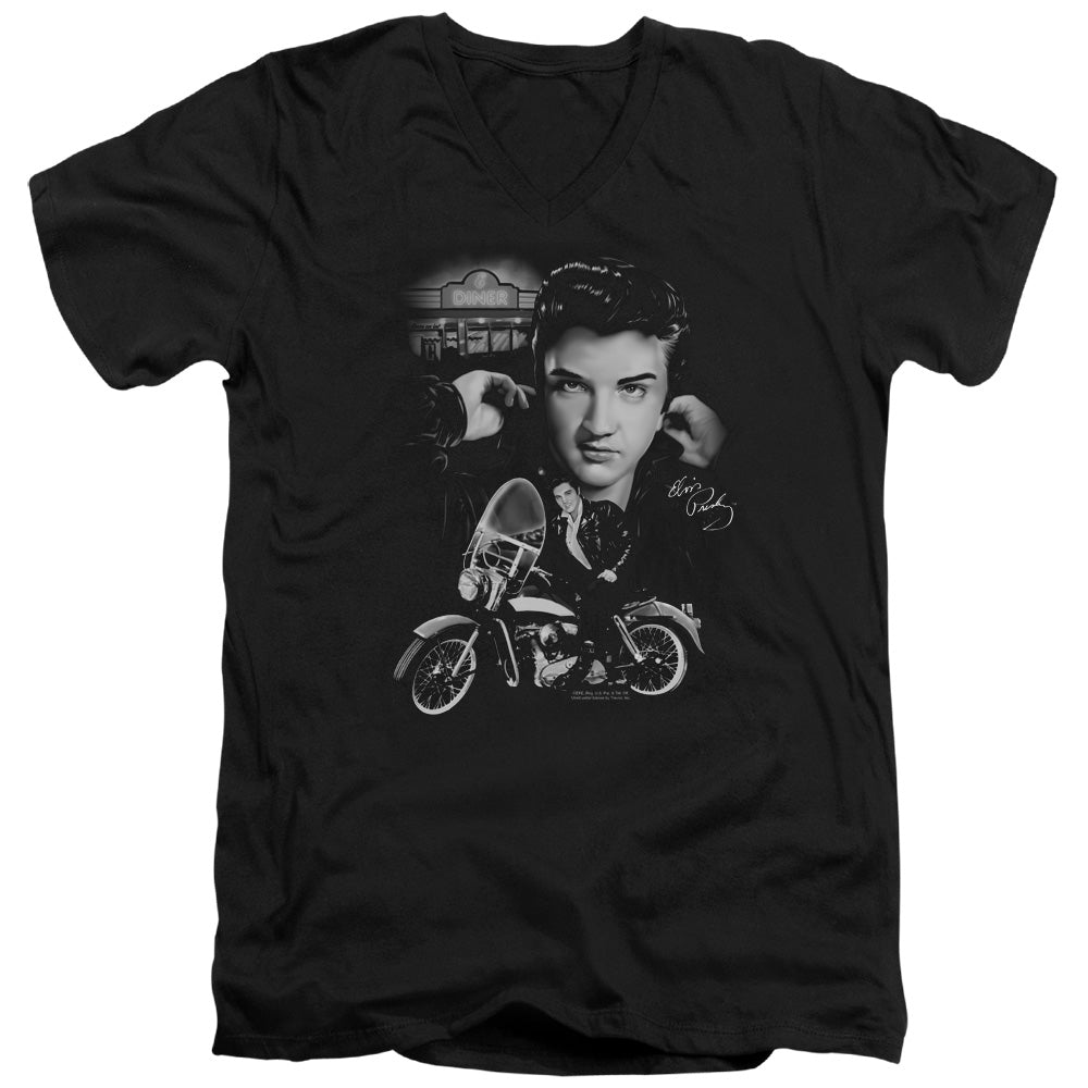 AN OFFCIALLY LICENSED ELVIS PRESLEY THE KING RIDES AGAIN MEN'S V-NECK T-SHIRT BLACK