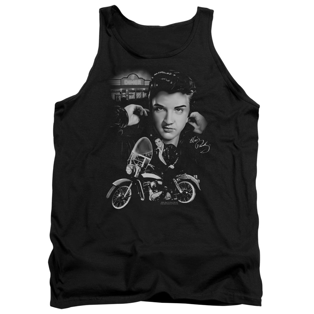 AN OFFCIALLY LICENSED ELVIS PRESLEY THE KING RIDES AGAIN ADULT UNISEX TANK TOP BLACK