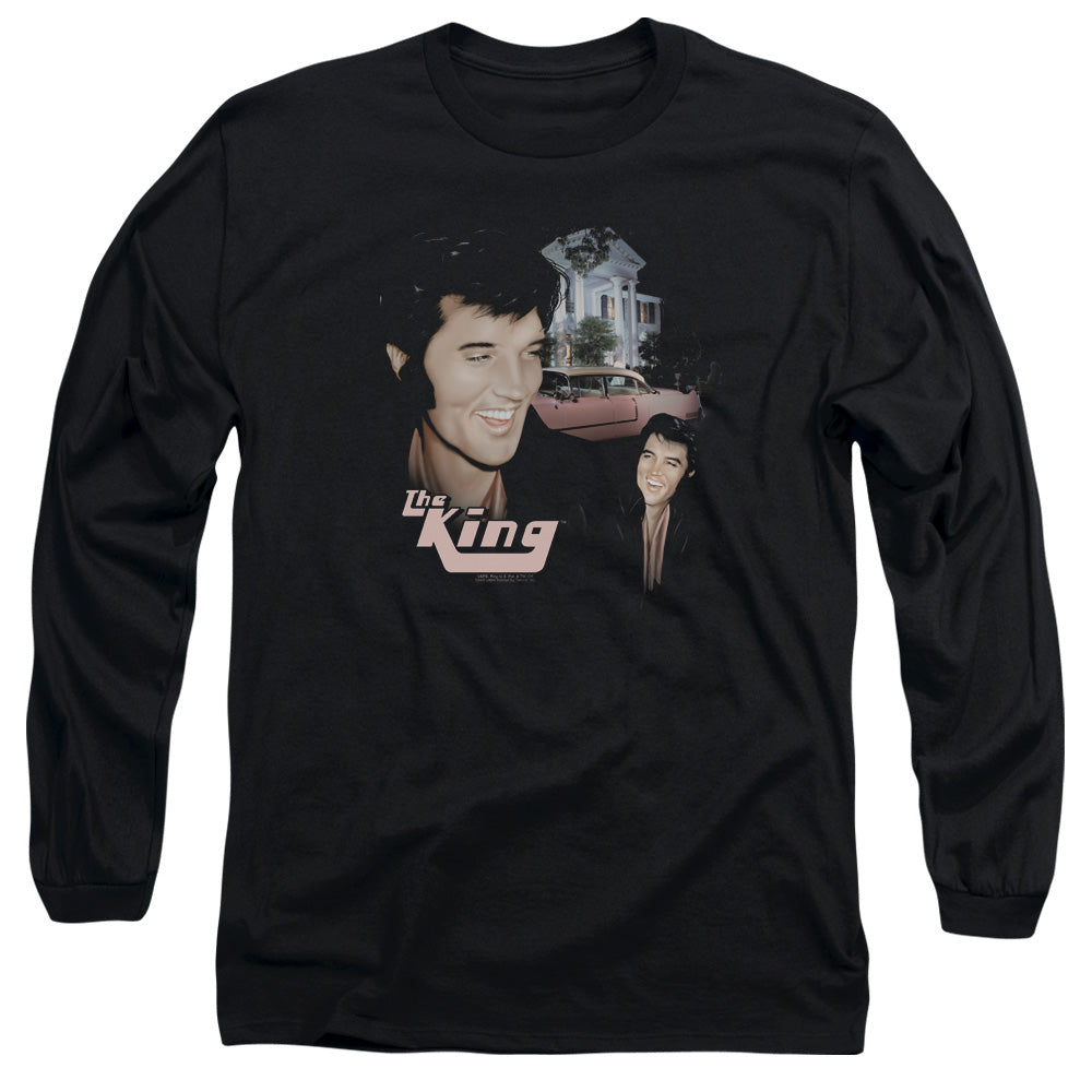 AN OFFCIALLY LICENSED ELVIS PRESLEY HOME SWEET HOME MEN'S LONG SLEEVE T-SHIRT BLACK