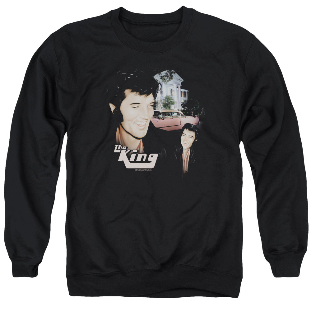 AN OFFCIALLY LICENSED ELVIS PRESLEY HOME SWEET HOME ADULT UNISEX CREWNECK SWEATSHIRT BLACK