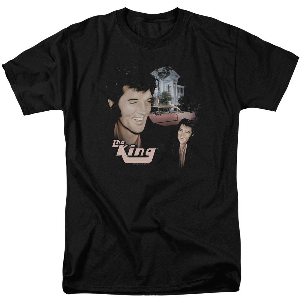 AN OFFCIALLY LICENSED ELVIS PRESLEY HOME SWEET HOME MEN'S REGULAR FIT T-SHIRT BLACK