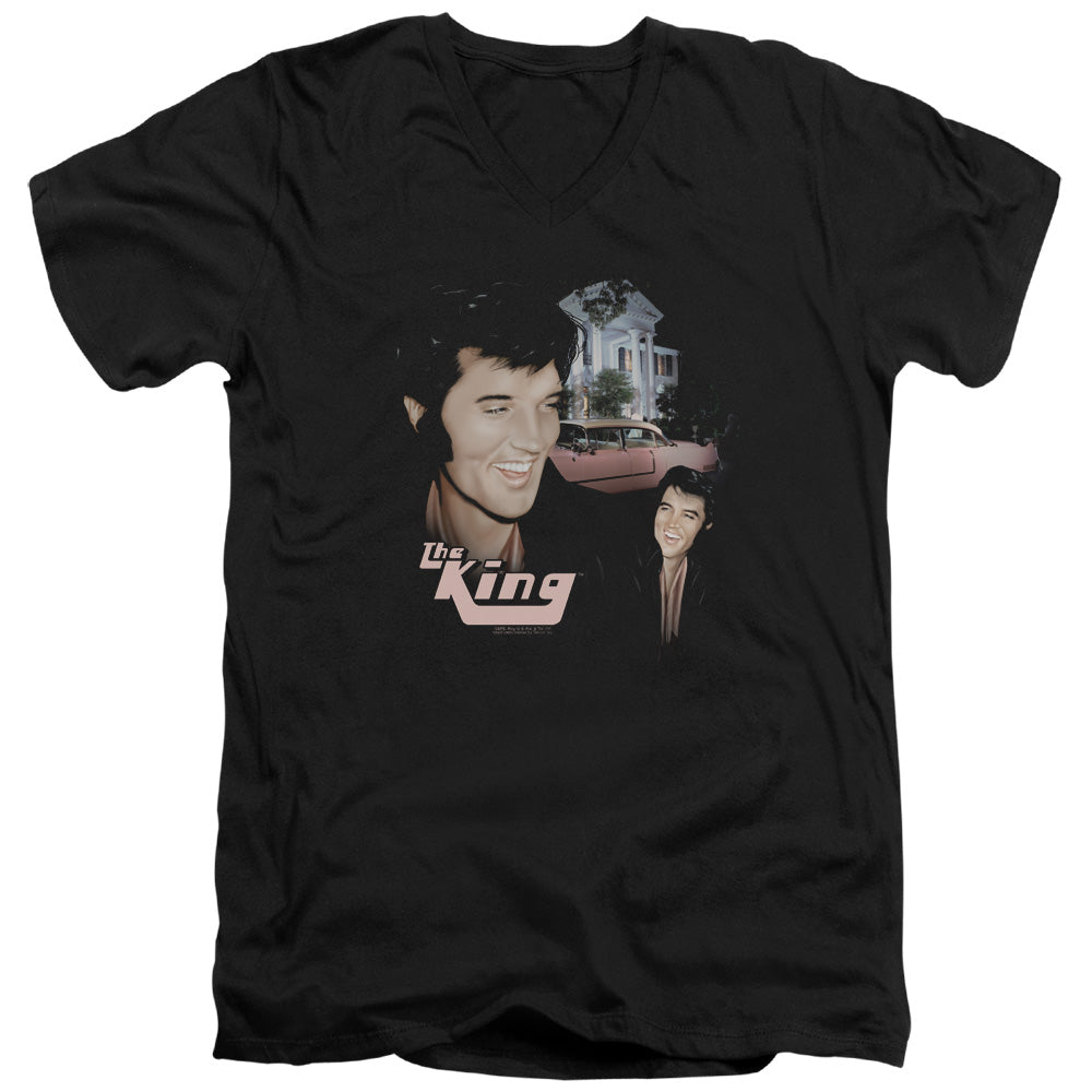 AN OFFCIALLY LICENSED ELVIS PRESLEY HOME SWEET HOME MEN'S V-NECK T-SHIRT BLACK