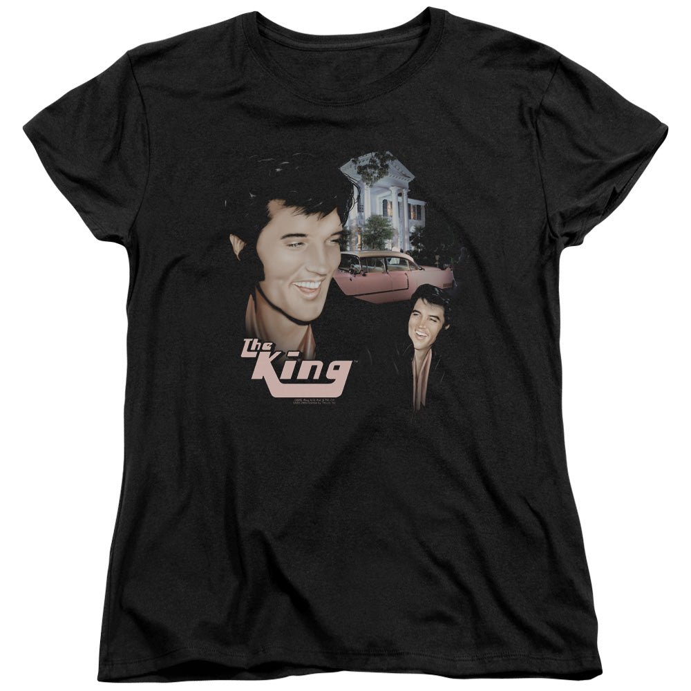 AN OFFCIALLY LICENSED ELVIS PRESLEY HOME SWEET HOME WOMEN'S REGULAR FIT T-SHIRT BLACK