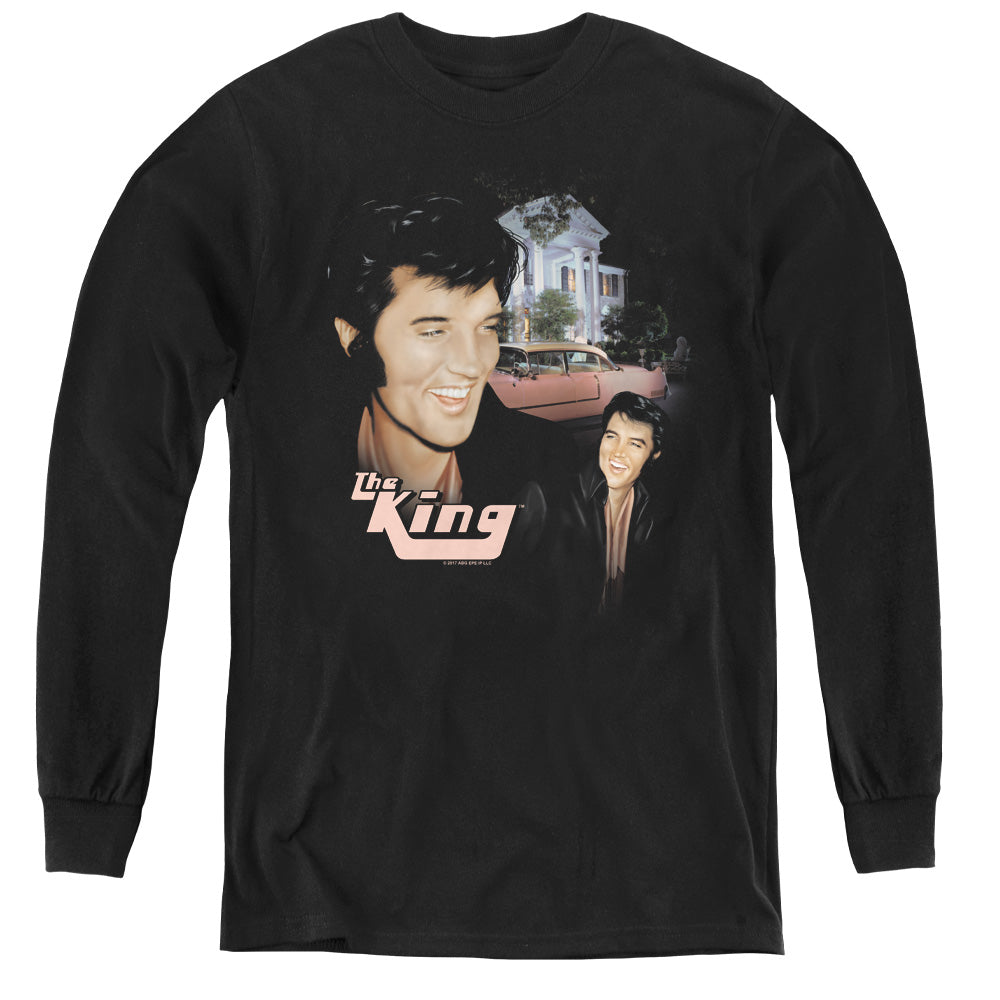 AN OFFCIALLY LICENSED ELVIS PRESLEY HOME SWEET HOME YOUTH LONG SLEEVE T-SHIRT BLACK