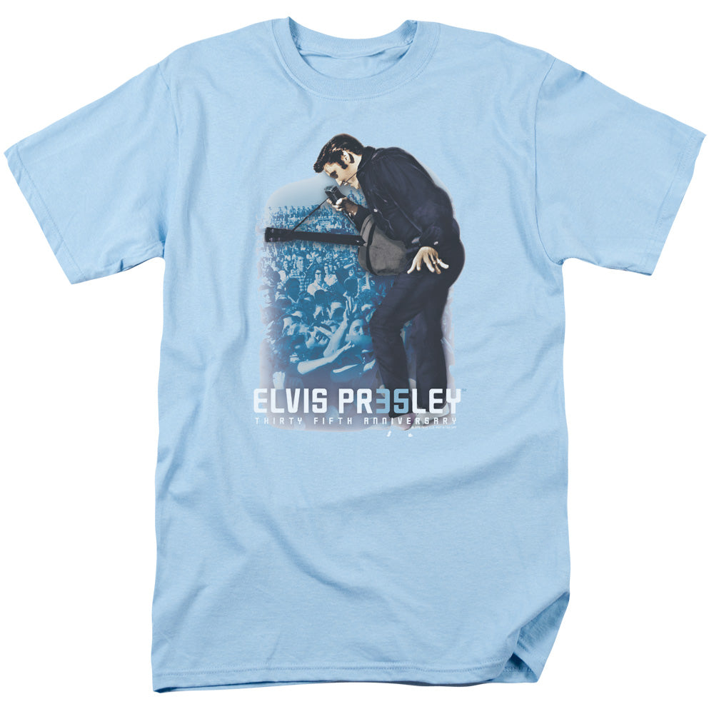 AN OFFCIALLY LICENSED ELVIS PRESLEY 35TH ANNIVERSARY 3 MEN'S REGULAR FIT T-SHIRT LIGHT BLUE