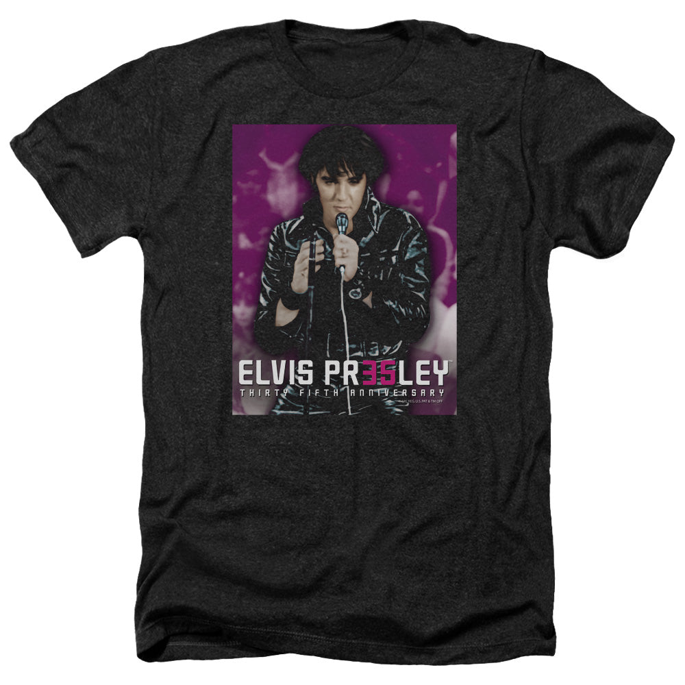 AN OFFCIALLY LICENSED ELVIS PRESLEY 35 LEATHER MEN'S HEATHER T-SHIRT CHARCOAL