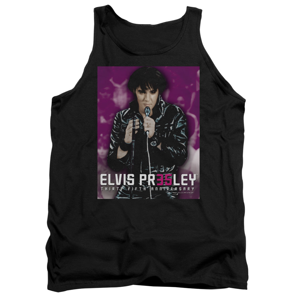 AN OFFCIALLY LICENSED ELVIS PRESLEY 35 LEATHER ADULT UNISEX TANK TOP BLACK