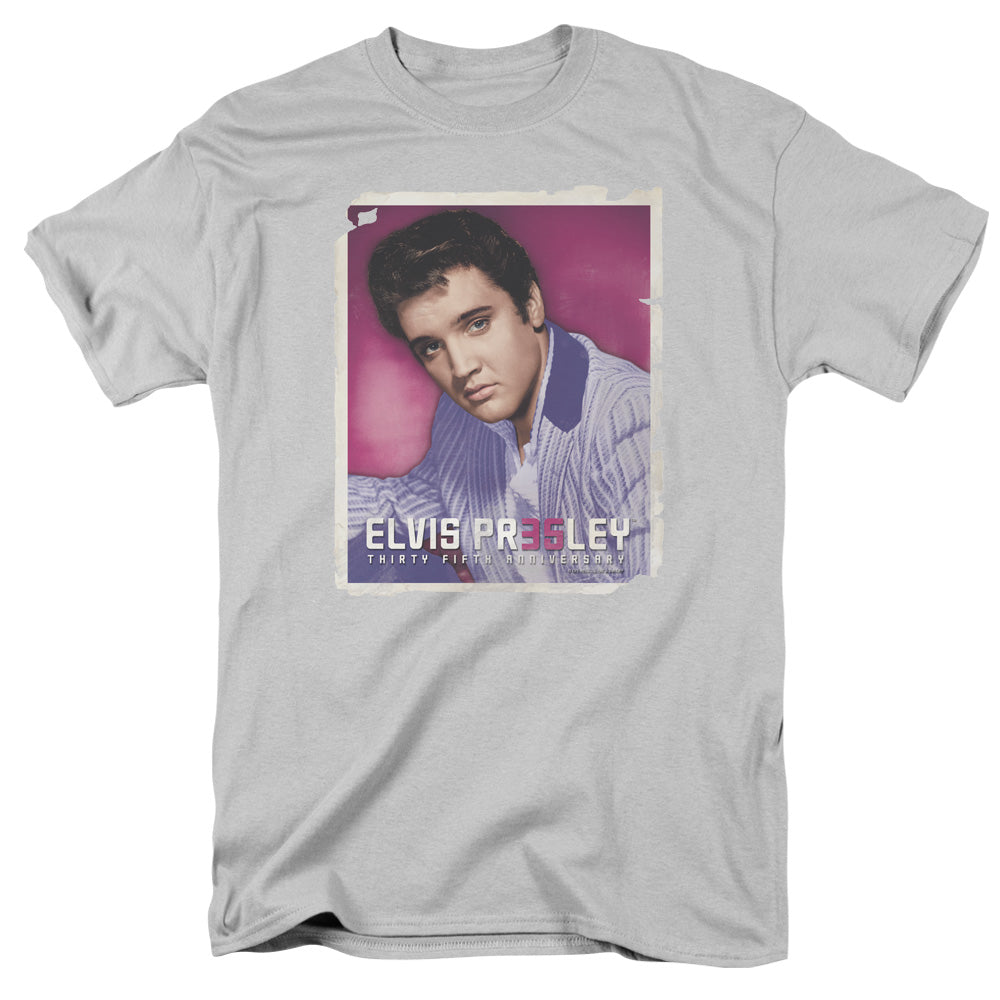 AN OFFCIALLY LICENSED ELVIS PRESLEY 35 JACKET MEN'S REGULAR FIT T-SHIRT SILVER