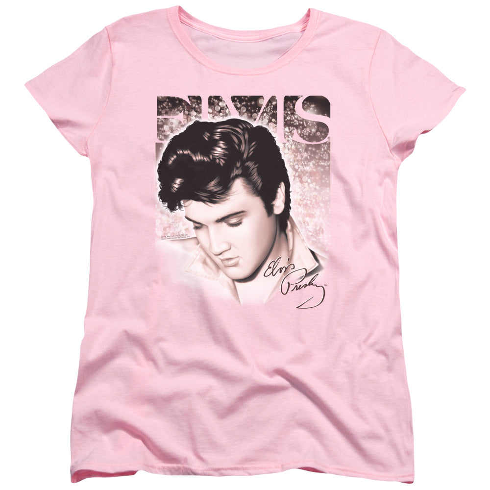AN OFFCIALLY LICENSED ELVIS PRESLEY STAR LIGHT WOMEN'S REGULAR FIT T-SHIRT PINK