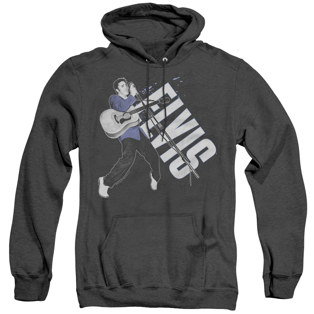 AN OFFCIALLY LICENSED ELVIS PRESLEY ON HIS TOES ADULT UNISEX HEATHER PULLOVER HOODIE BLACK