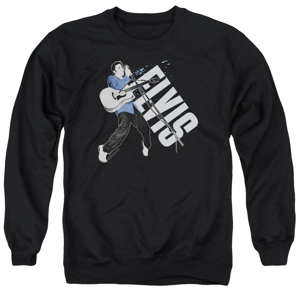 AN OFFCIALLY LICENSED ELVIS PRESLEY ON HIS TOES ADULT UNISEX CREWNECK SWEATSHIRT BLACK