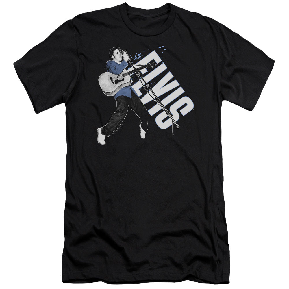 AN OFFCIALLY LICENSED ELVIS PRESLEY ON HIS TOES MEN'S PREMIUM SLIM FIT T-SHIRT BLACK