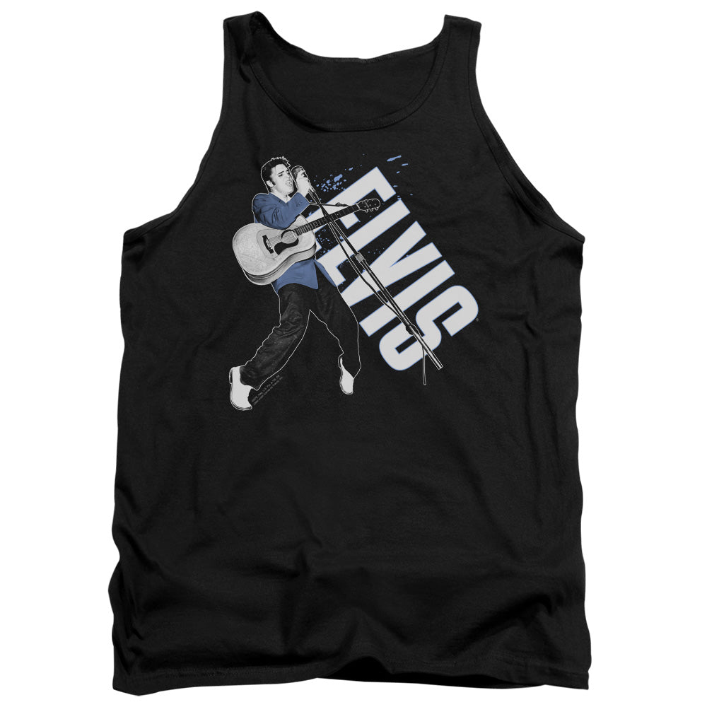 AN OFFCIALLY LICENSED ELVIS PRESLEY ON HIS TOES ADULT UNISEX TANK TOP BLACK