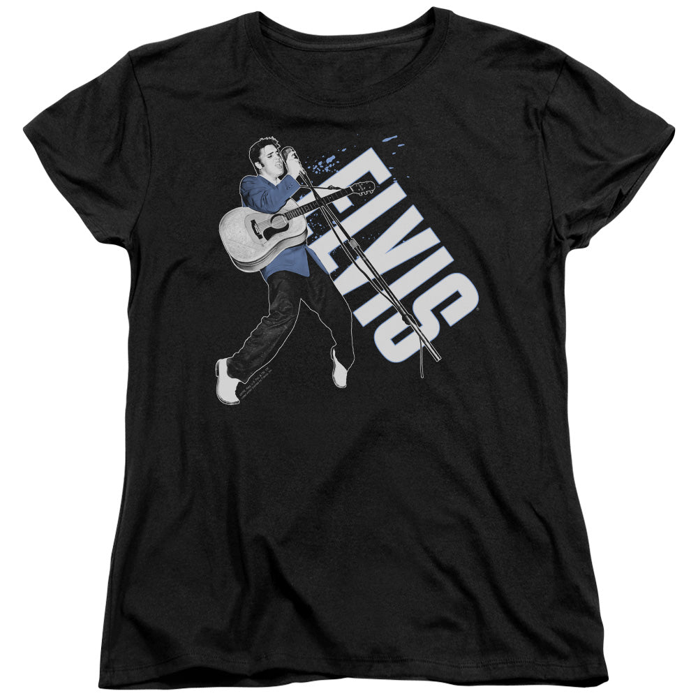 AN OFFCIALLY LICENSED ELVIS PRESLEY ON HIS TOES WOMEN'S REGULAR FIT T-SHIRT BLACK