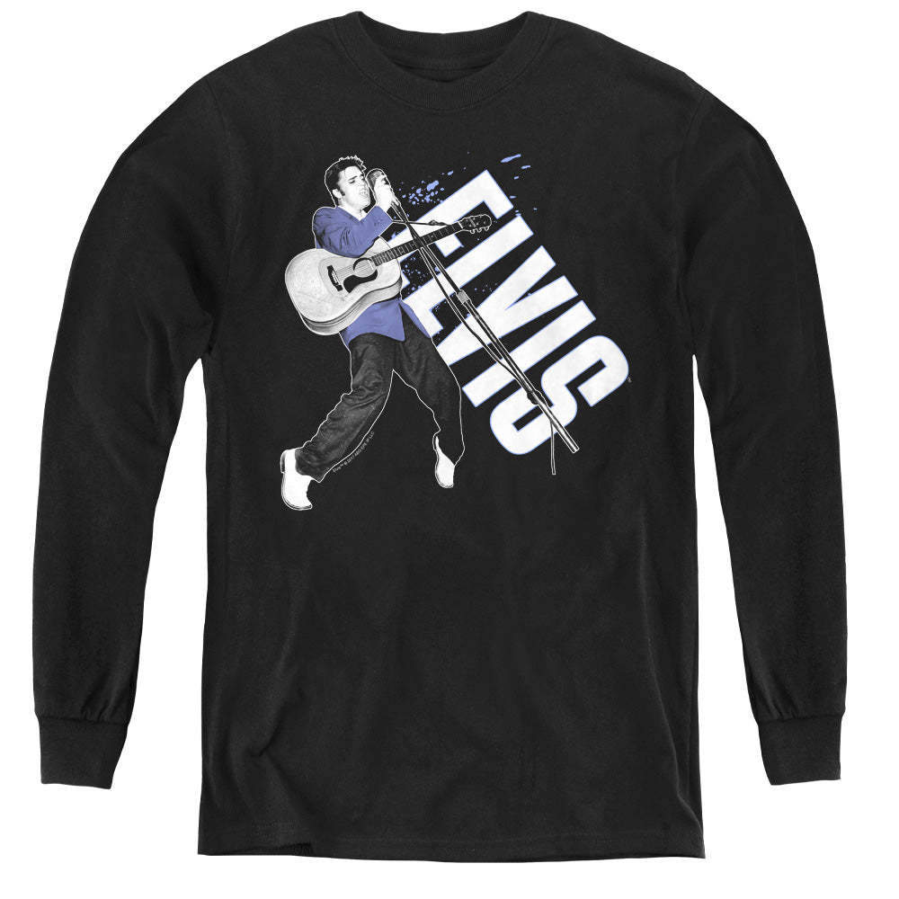AN OFFCIALLY LICENSED ELVIS PRESLEY ON HIS TOES YOUTH LONG SLEEVE T-SHIRT BLACK