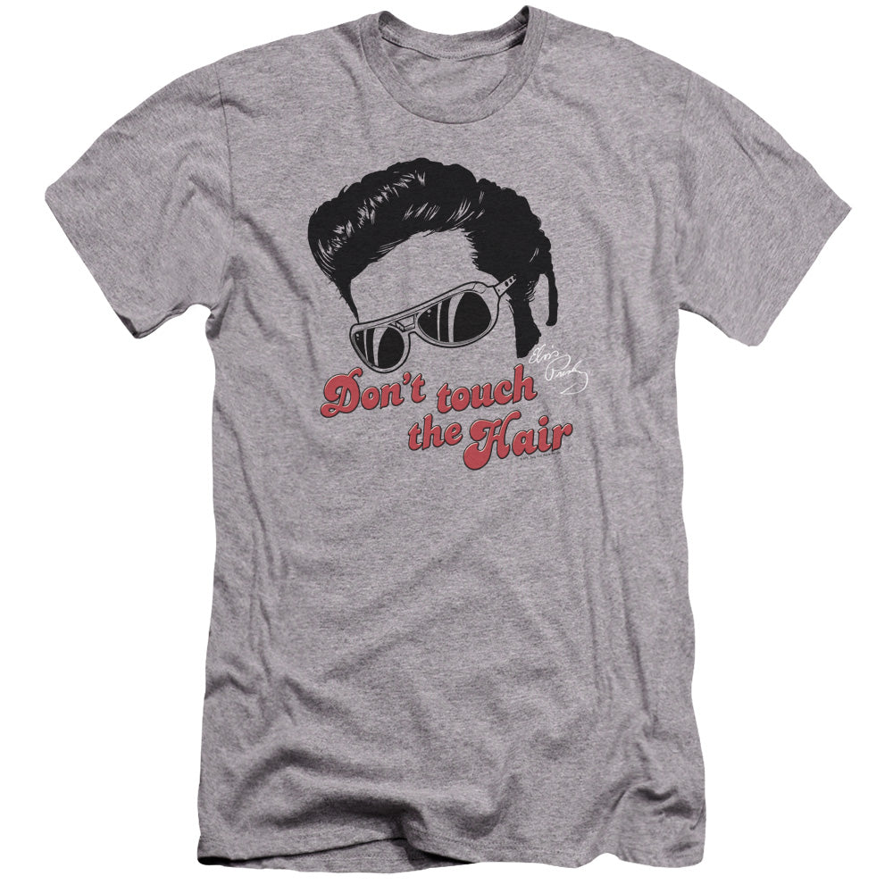 AN OFFCIALLY LICENSED ELVIS PRESLEY DONT TOUCH THE HAIR 2 MEN'S PREMIUM SLIM FIT T-SHIRT ATHLETIC HEATHER