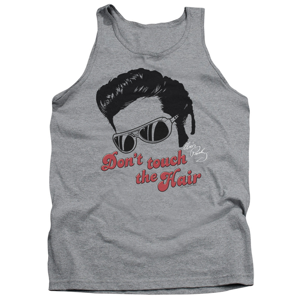 AN OFFCIALLY LICENSED ELVIS PRESLEY DONT TOUCH THE HAIR 2 ADULT UNISEX TANK TOP ATHLETIC HEATHER