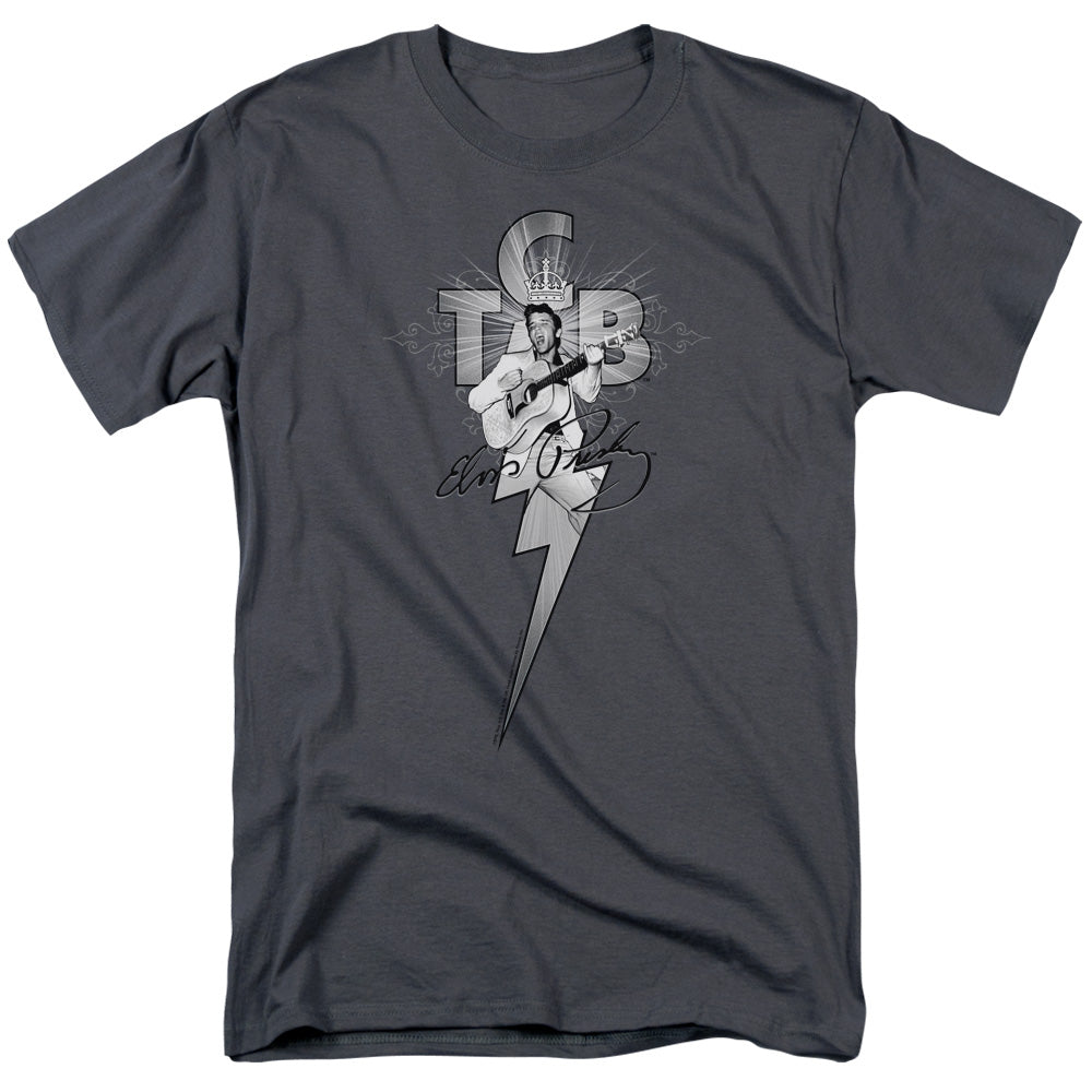 AN OFFCIALLY LICENSED ELVIS PRESLEY TCB ORNATE MEN'S REGULAR FIT T-SHIRT CHARCOAL