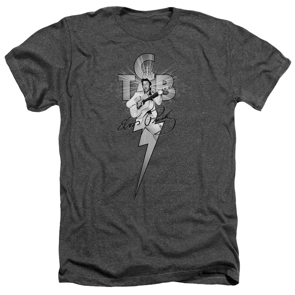 AN OFFCIALLY LICENSED ELVIS PRESLEY TCB ORNATE MEN'S HEATHER T-SHIRT CHARCOAL