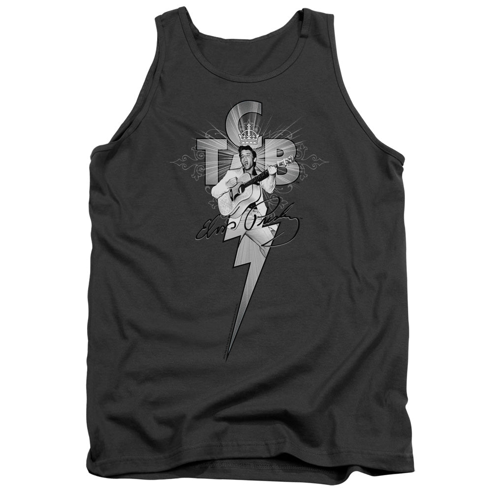 AN OFFCIALLY LICENSED ELVIS PRESLEY TCB ORNATE ADULT UNISEX TANK TOP CHARCOAL