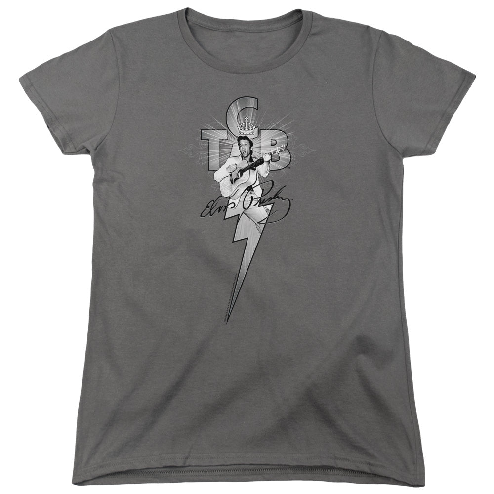 AN OFFCIALLY LICENSED ELVIS PRESLEY TCB ORNATE WOMEN'S REGULAR FIT T-SHIRT CHARCOAL