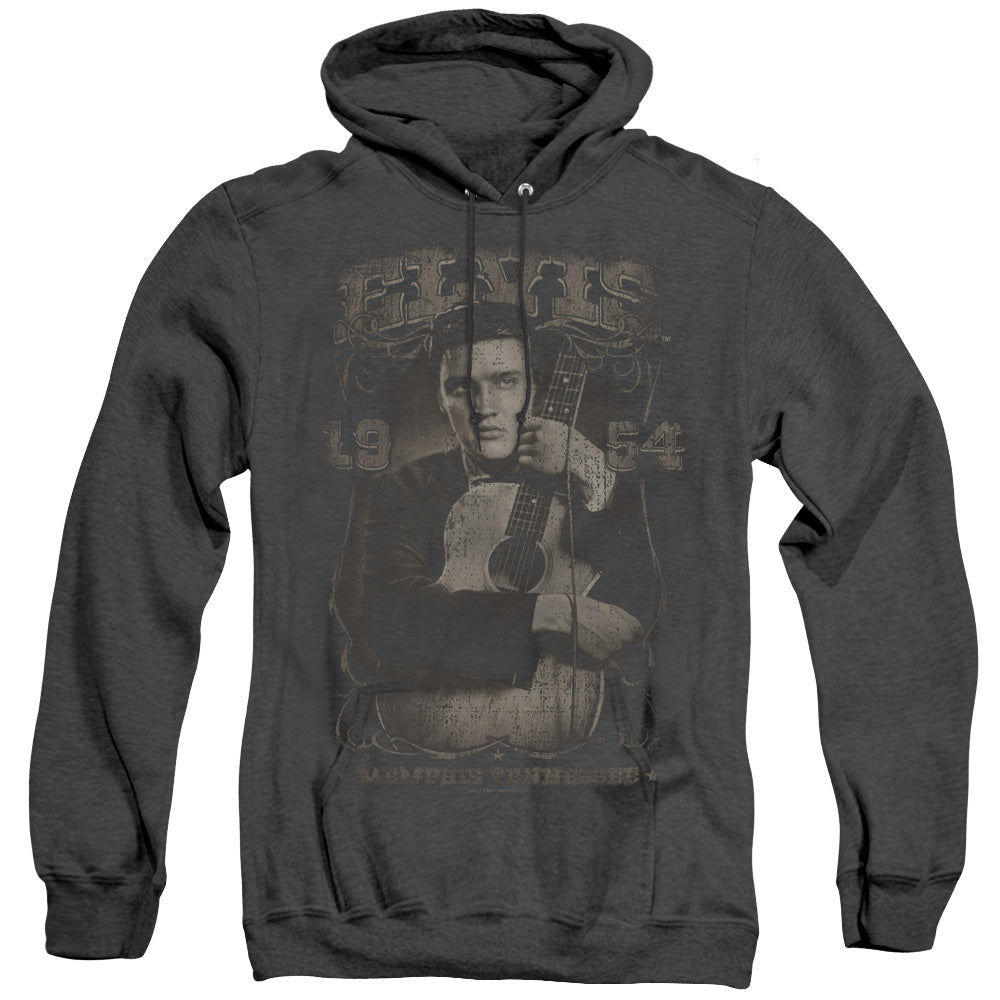 AN OFFCIALLY LICENSED ELVIS PRESLEY 1954 ADULT UNISEX HEATHER PULLOVER HOODIE BLACK