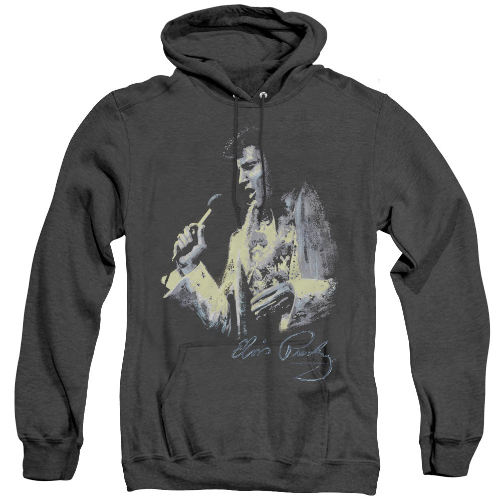 AN OFFCIALLY LICENSED ELVIS PRESLEY PAINTED KING ADULT UNISEX HEATHER PULLOVER HOODIE BLACK