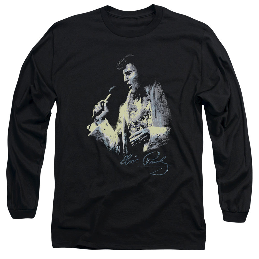 AN OFFCIALLY LICENSED ELVIS PRESLEY PAINTED KING MEN'S LONG SLEEVE T-SHIRT BLACK