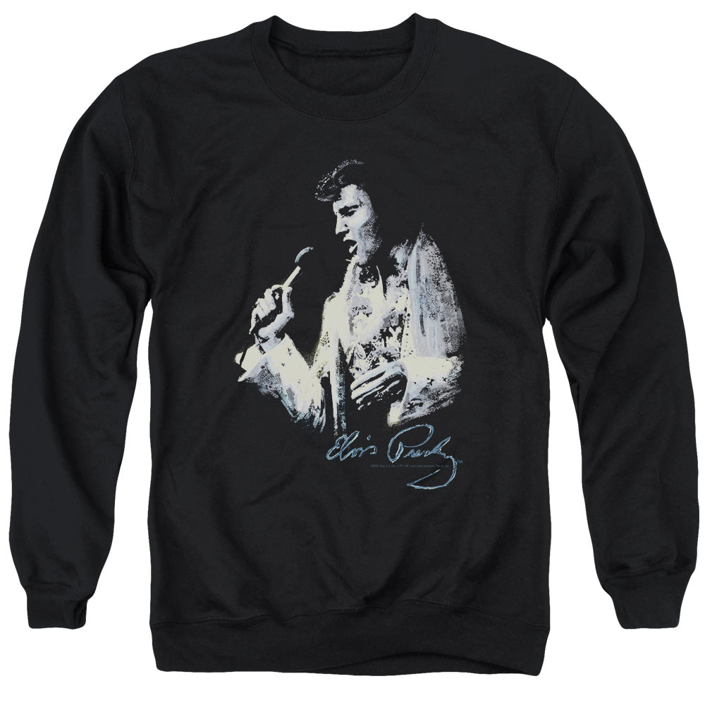 AN OFFCIALLY LICENSED ELVIS PRESLEY PAINTED KING ADULT UNISEX CREWNECK SWEATSHIRT BLACK