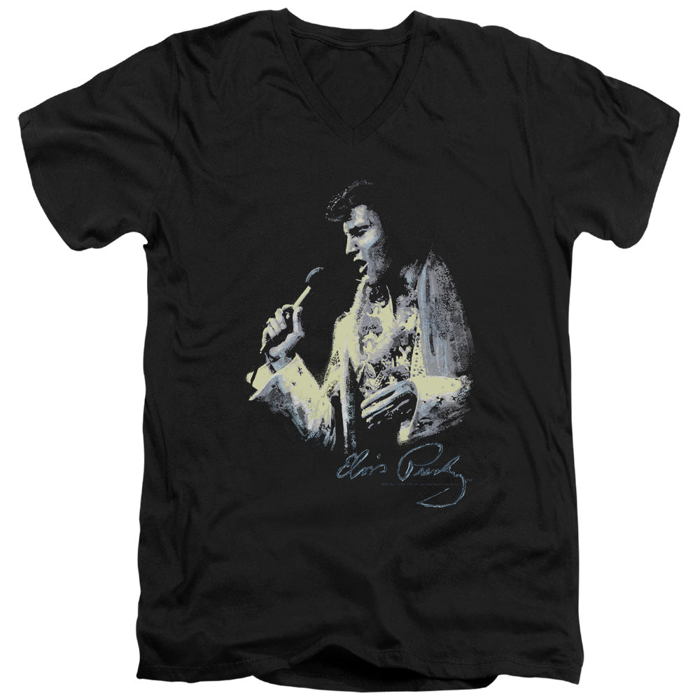 AN OFFCIALLY LICENSED ELVIS PRESLEY PAINTED KING MEN'S V-NECK T-SHIRT BLACK