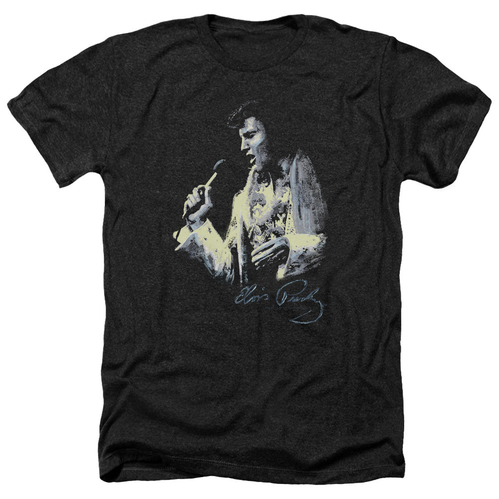 AN OFFCIALLY LICENSED ELVIS PRESLEY PAINTED KING MEN'S HEATHER T-SHIRT CHARCOAL
