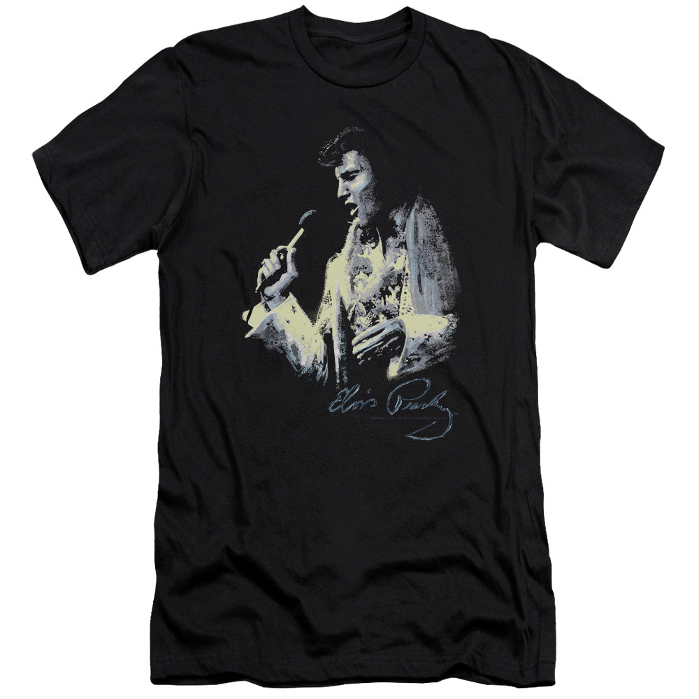 AN OFFCIALLY LICENSED ELVIS PRESLEY PAINTED KING MEN'S PREMIUM SLIM FIT T-SHIRT BLACK