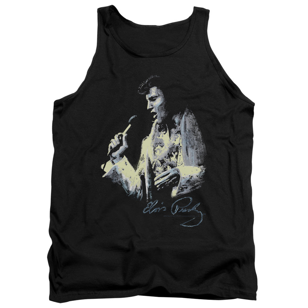 AN OFFCIALLY LICENSED ELVIS PRESLEY PAINTED KING ADULT UNISEX TANK TOP BLACK